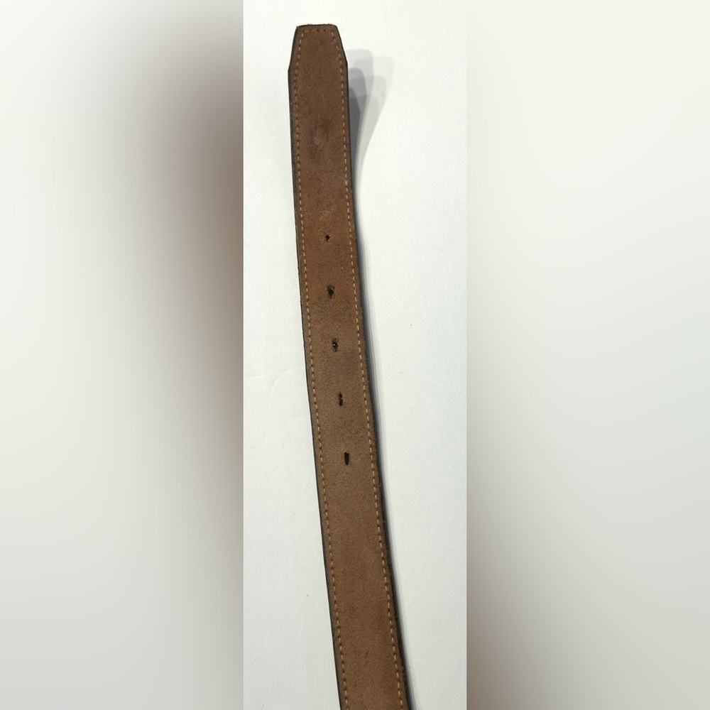 BILL BLASS DESIGNER CORDOVAN BROWN LEATHER BELT, CROCO-EMBOSSED, GOLD BUCKLE, - Picture 11 of 14